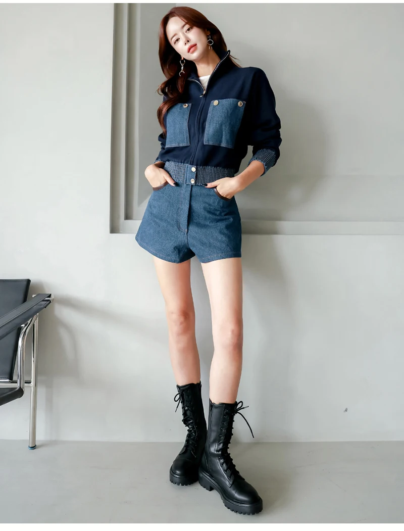 2024 Y2K Zipper Short Jacket Coat Women Korean Fashion Cropped Tops Long Sleeve Autumn Winter Coat Pocket Patchwork Overcoat