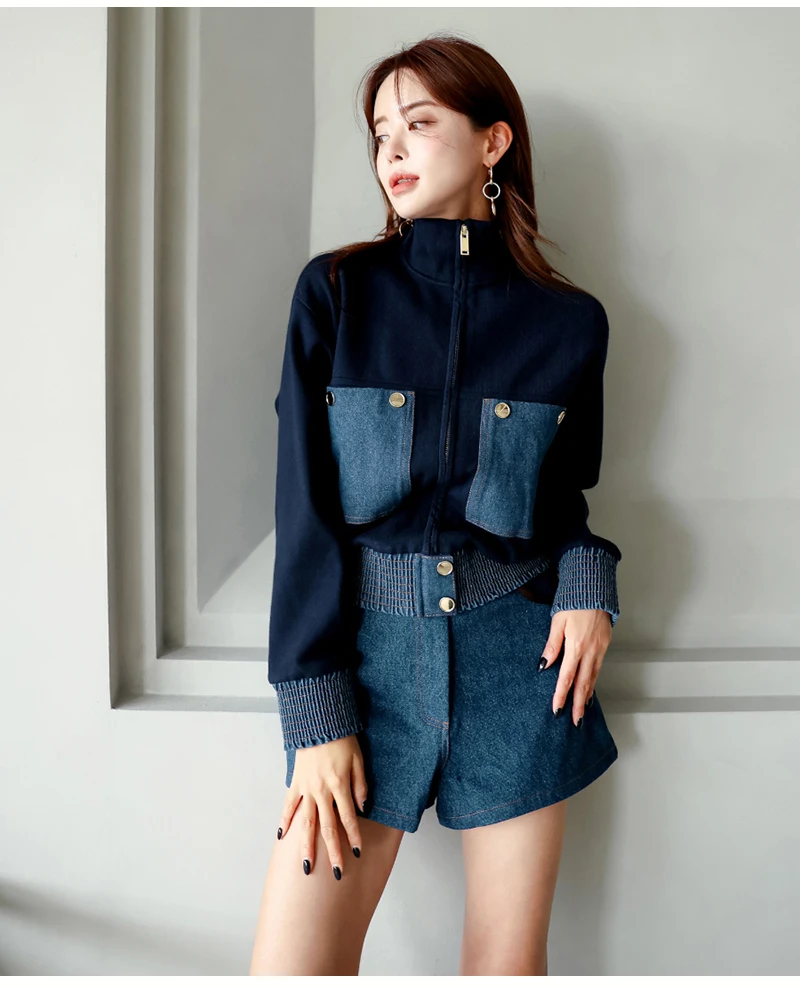 2024 Y2K Zipper Short Jacket Coat Women Korean Fashion Cropped Tops Long Sleeve Autumn Winter Coat Pocket Patchwork Overcoat