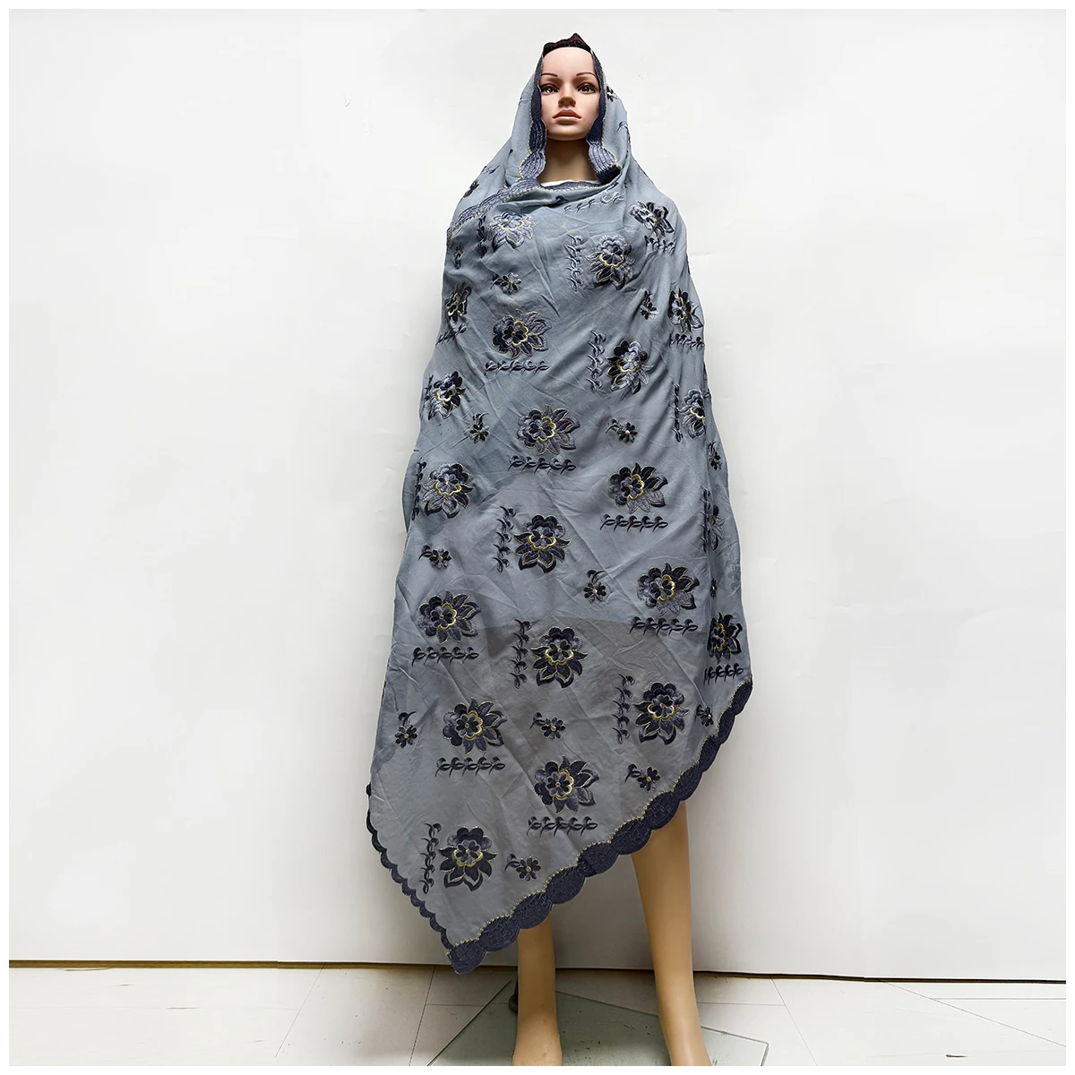 100% Cotton Fabric Rayon Cotton Thread Eembroidered Scarf High Quality African Women Hijab Muslim Scarf Dubai Excellent Style