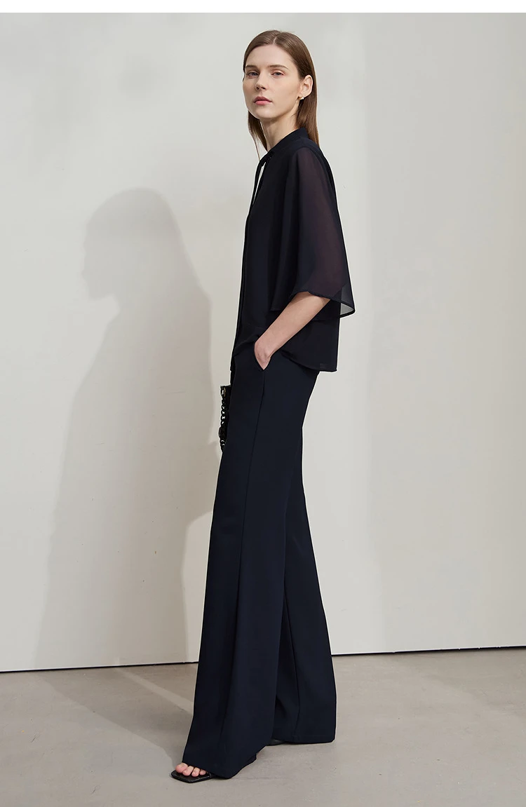 Amii Minimalism Stand-up Neck Chiffon Shirt for Women 2026 Summer Solid Straps Horn Sleeves Loose Elegant Commute Top 12522087