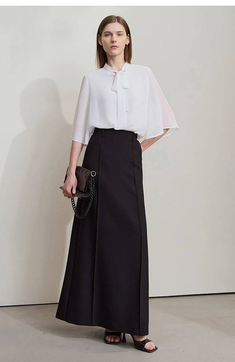Amii Minimalism Stand-up Neck Chiffon Shirt for Women 2026 Summer Solid Straps Horn Sleeves Loose Elegant Commute Top 12522087