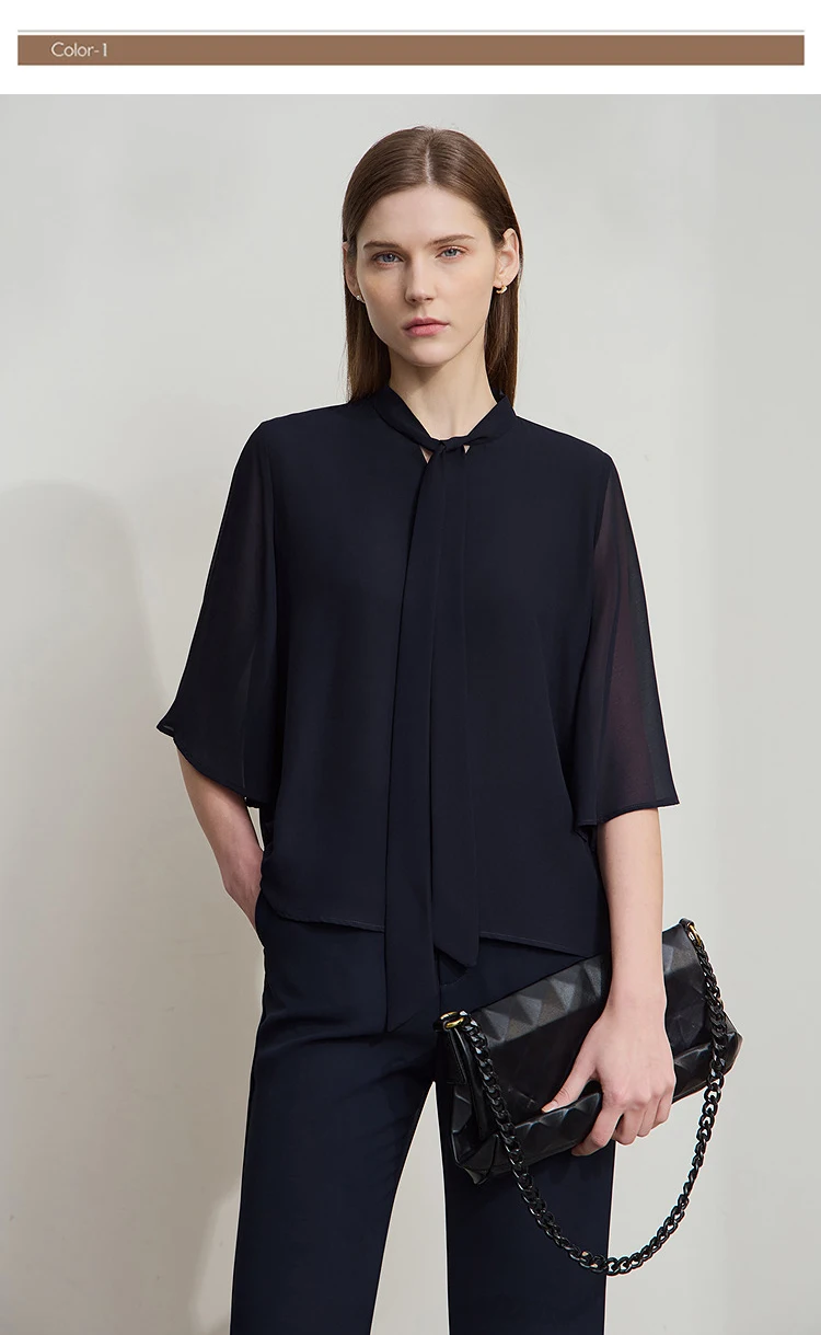 Amii Minimalism Stand-up Neck Chiffon Shirt for Women 2026 Summer Solid Straps Horn Sleeves Loose Elegant Commute Top 12522087