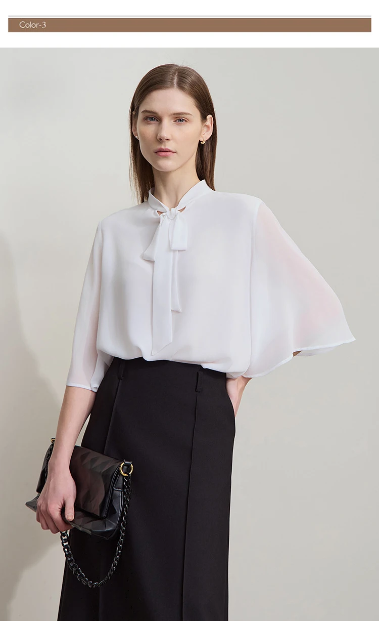 Amii Minimalism Stand-up Neck Chiffon Shirt for Women 2026 Summer Solid Straps Horn Sleeves Loose Elegant Commute Top 12522087