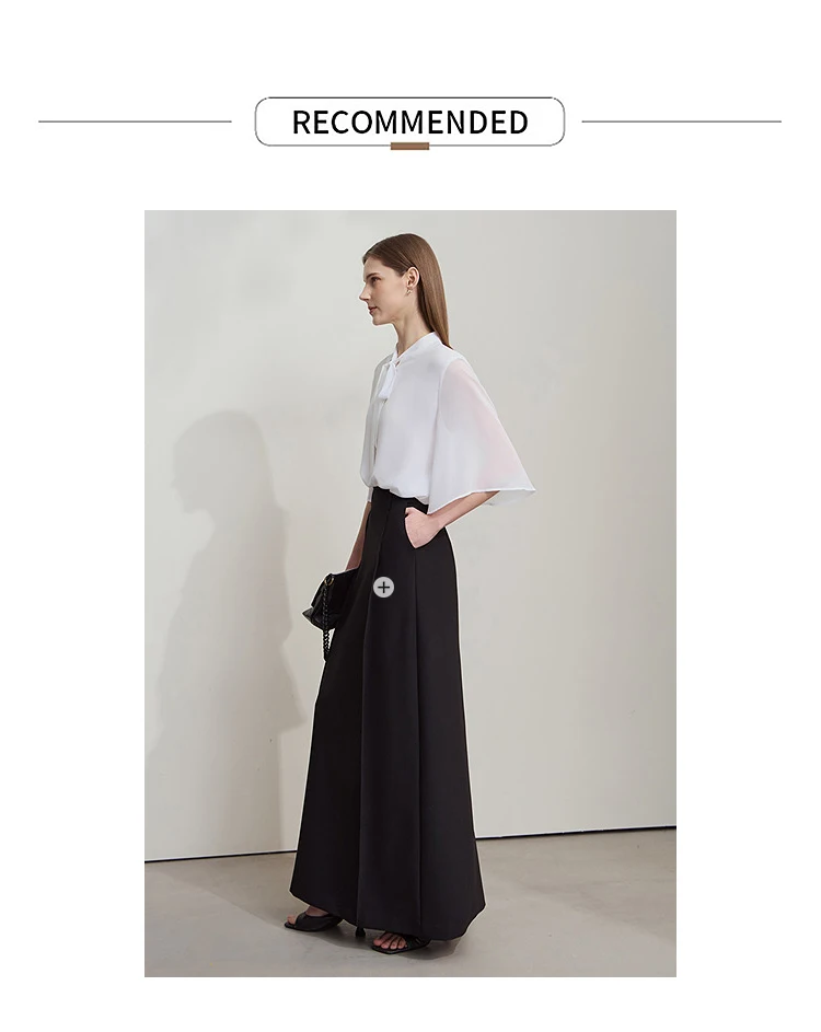 Amii Minimalism Stand-up Neck Chiffon Shirt for Women 2026 Summer Solid Straps Horn Sleeves Loose Elegant Commute Top 12522087