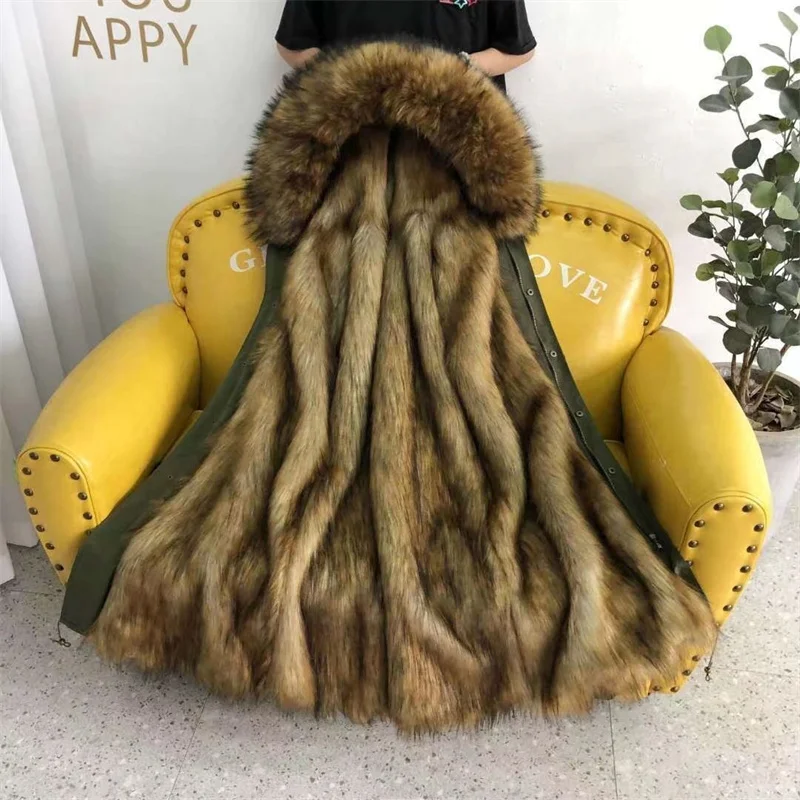 The 2026 Special Winter New Baotu Pai Overcome the Mid-long Removable Raccoon Fur Inner Belly Thick Imitation Fur Coat Female X1