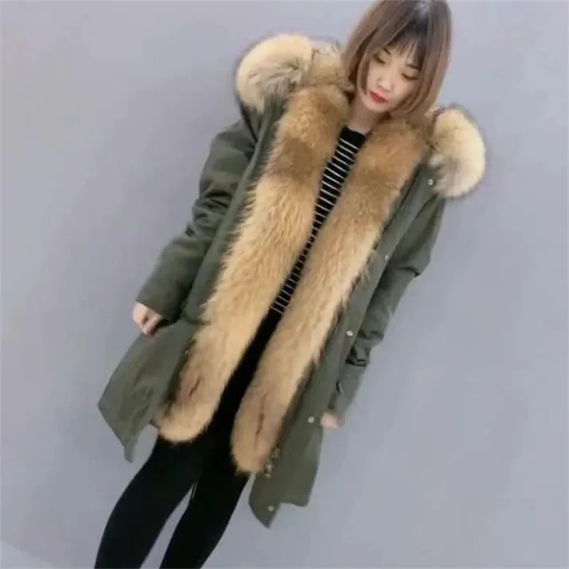 The 2026 Special Winter New Baotu Pai Overcome the Mid-long Removable Raccoon Fur Inner Belly Thick Imitation Fur Coat Female X1