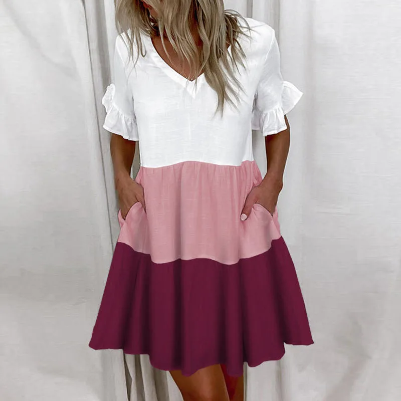 Casual Ruffles Loose V-Neck Dress Women Summer Short Sleeve Floral Print Woman Dress 2024 Fashion White Beach Dresses