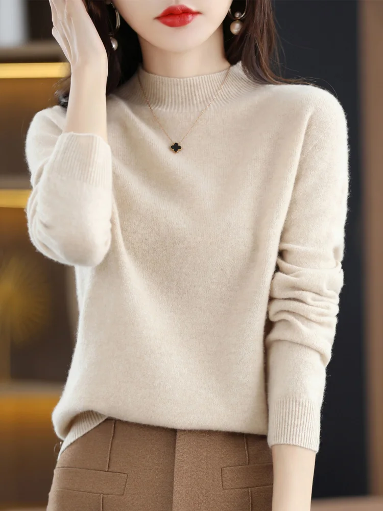 100% Merino Wool Cashmere Sweater Women Knitted Sweater Turtleneck Long Sleeve Pullovers Autumn Winter Clothing Warm Jumper Tops