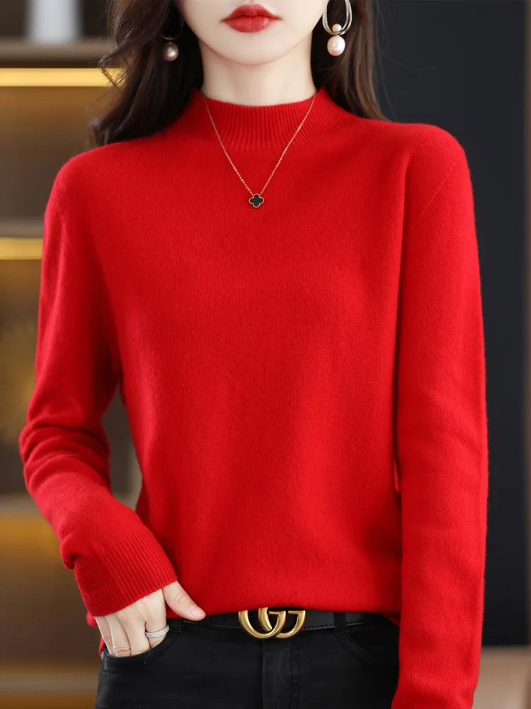 100% Merino Wool Cashmere Sweater Women Knitted Sweater Turtleneck Long Sleeve Pullovers Autumn Winter Clothing Warm Jumper Tops