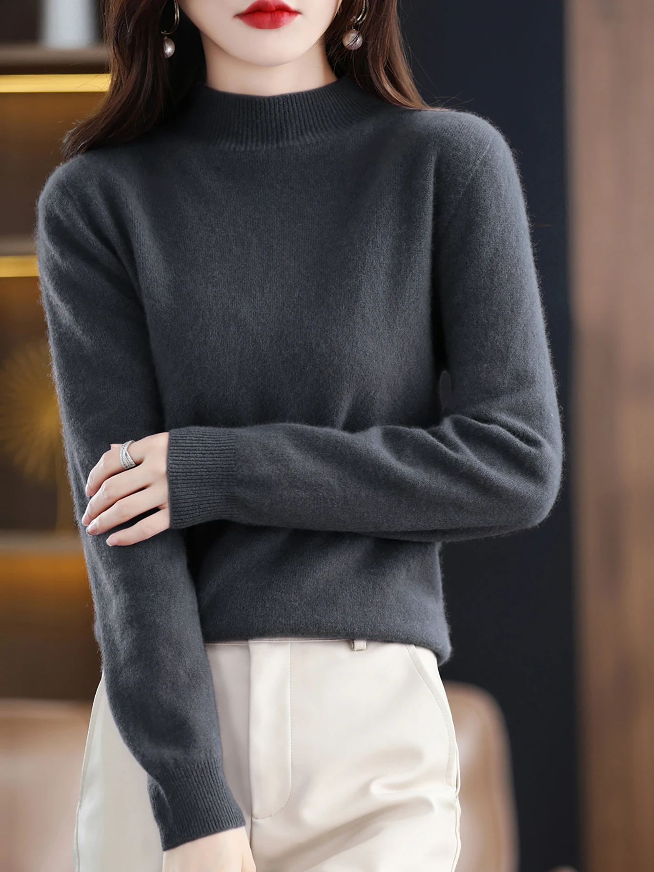 100% Merino Wool Cashmere Sweater Women Knitted Sweater Turtleneck Long Sleeve Pullovers Autumn Winter Clothing Warm Jumper Tops