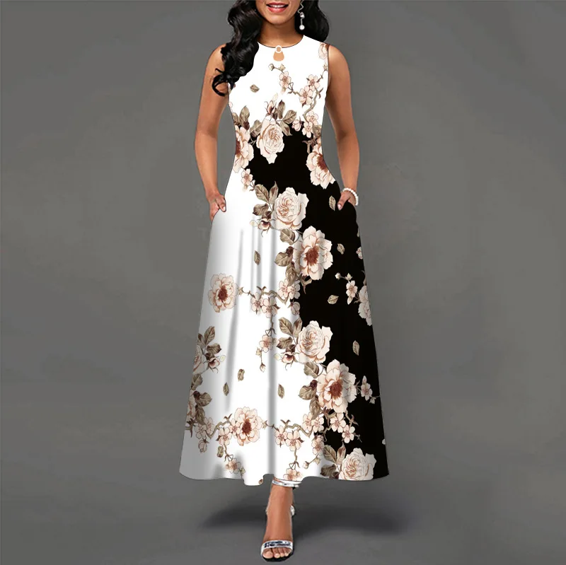 Women New Loose Floral Vintage Hole Ruffles Befree Big Large Dress Large Big Summer Camis Party Elegant Maxi Dresses