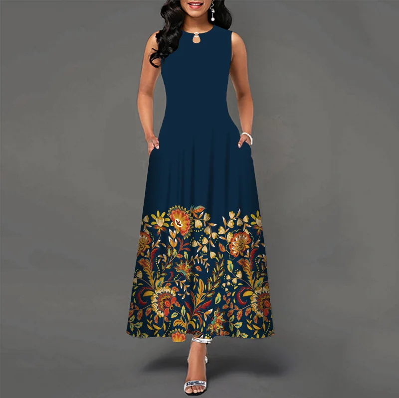 Women New Loose Floral Vintage Hole Ruffles Befree Big Large Dress Large Big Summer Camis Party Elegant Maxi Dresses
