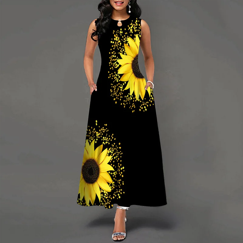 Women New Loose Floral Vintage Hole Ruffles Befree Big Large Dress Large Big Summer Camis Party Elegant Maxi Dresses
