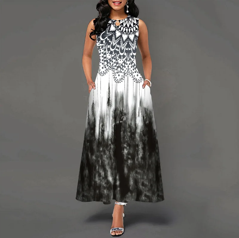 Women New Loose Floral Vintage Hole Ruffles Befree Big Large Dress Large Big Summer Camis Party Elegant Maxi Dresses