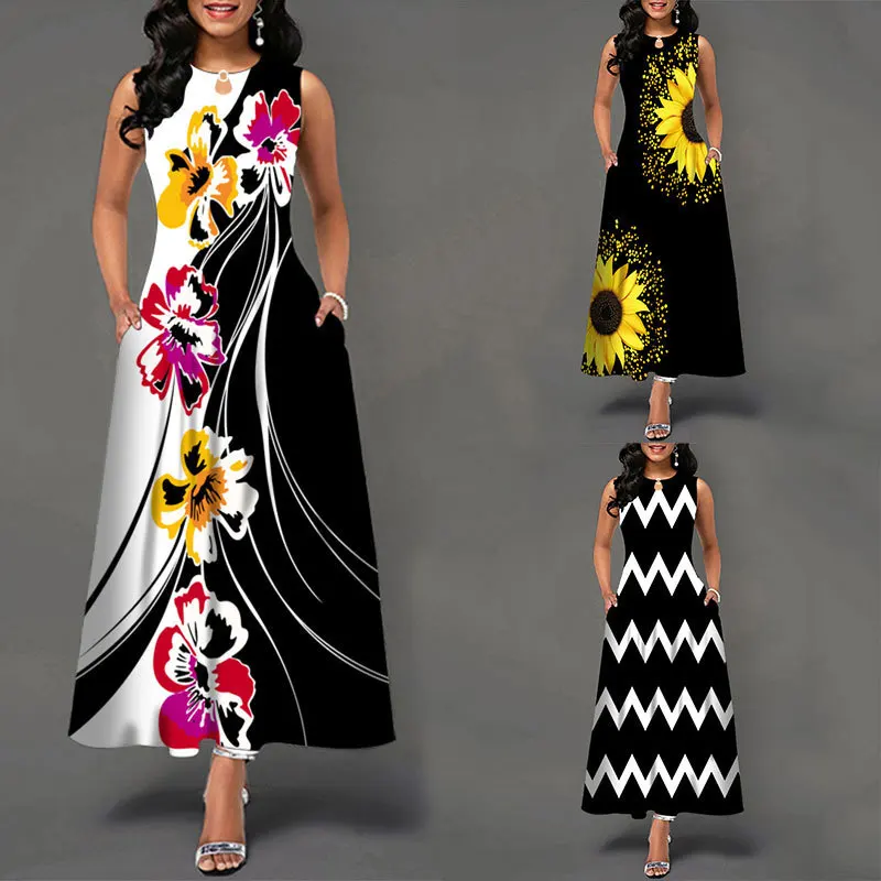 Women New Loose Floral Vintage Hole Ruffles Befree Big Large Dress Large Big Summer Camis Party Elegant Maxi Dresses