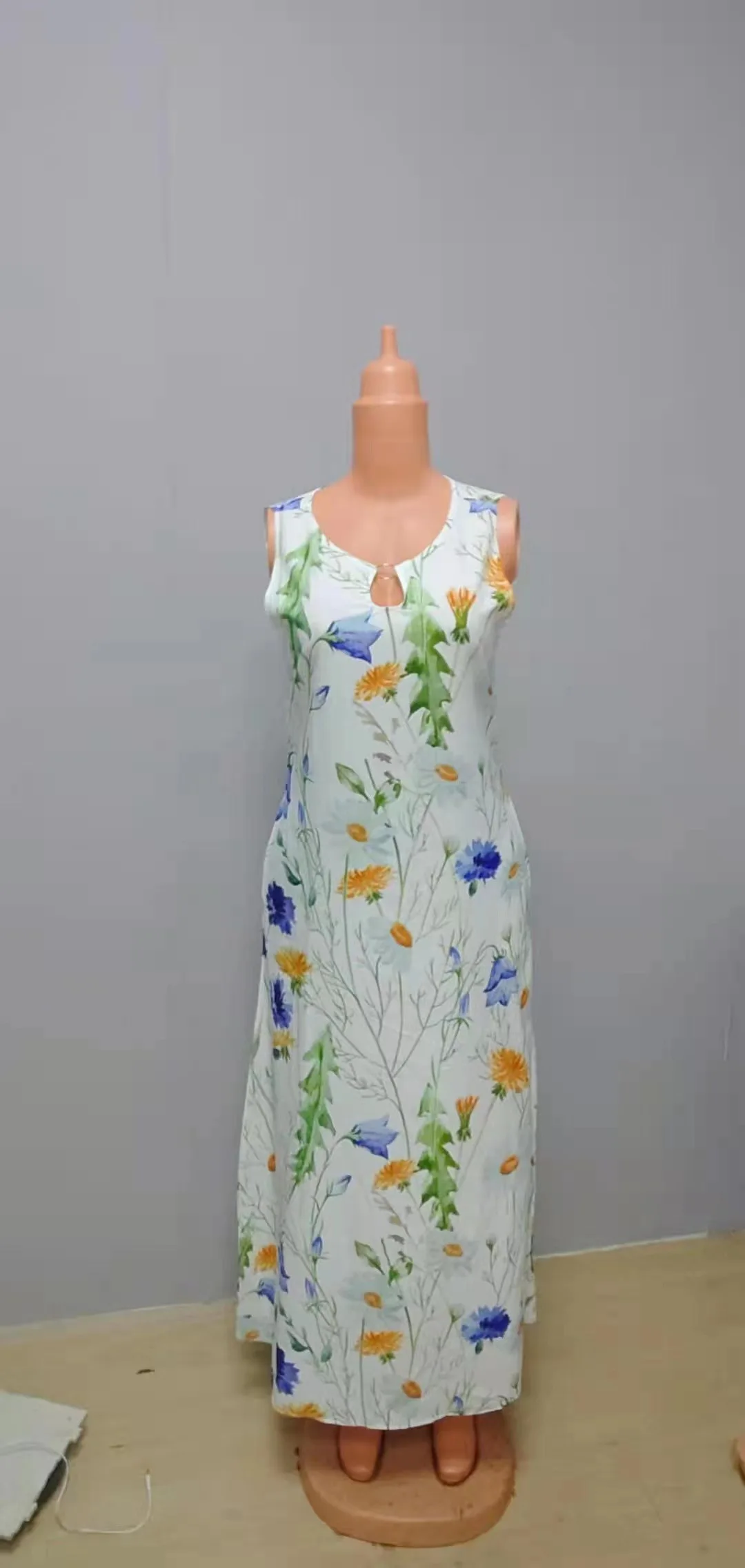 Women New Loose Floral Vintage Hole Ruffles Befree Big Large Dress Large Big Summer Camis Party Elegant Maxi Dresses
