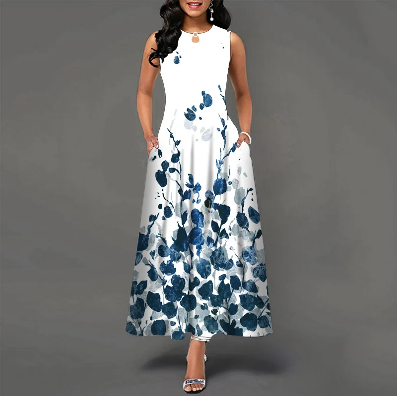 Women New Loose Floral Vintage Hole Ruffles Befree Big Large Dress Large Big Summer Camis Party Elegant Maxi Dresses