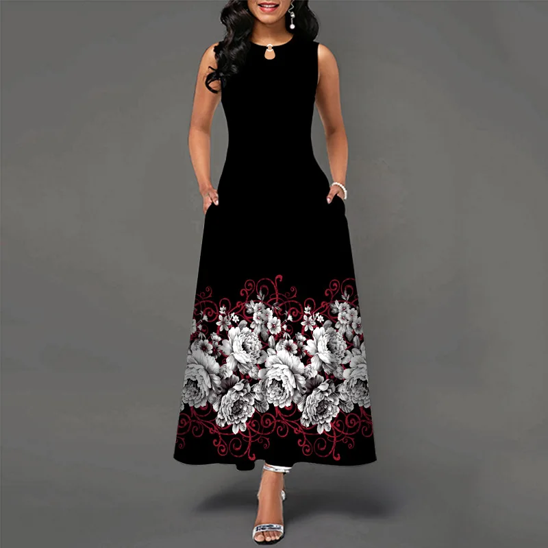 Women New Loose Floral Vintage Hole Ruffles Befree Big Large Dress Large Big Summer Camis Party Elegant Maxi Dresses