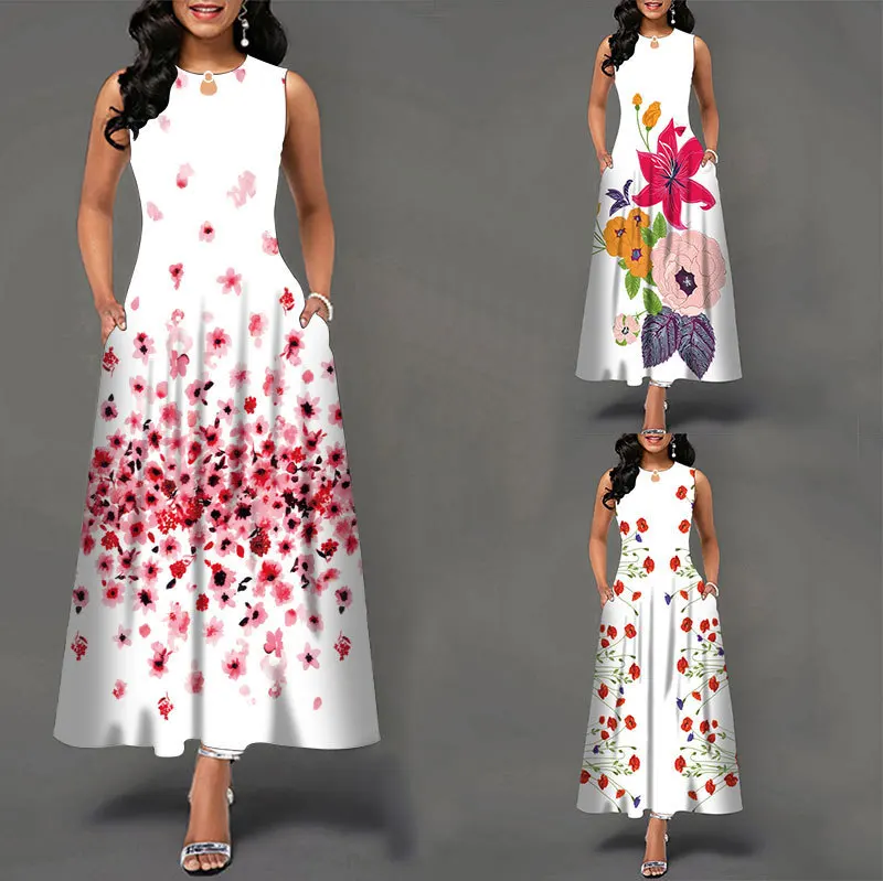 Women New Loose Floral Vintage Hole Ruffles Befree Big Large Dress Large Big Summer Camis Party Elegant Maxi Dresses