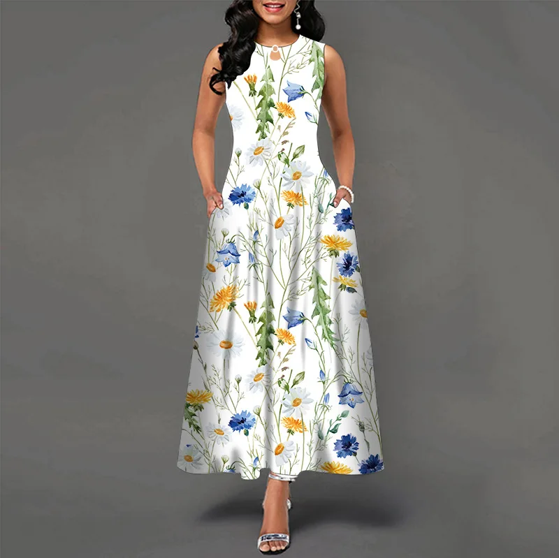 Women New Loose Floral Vintage Hole Ruffles Befree Big Large Dress Large Big Summer Camis Party Elegant Maxi Dresses