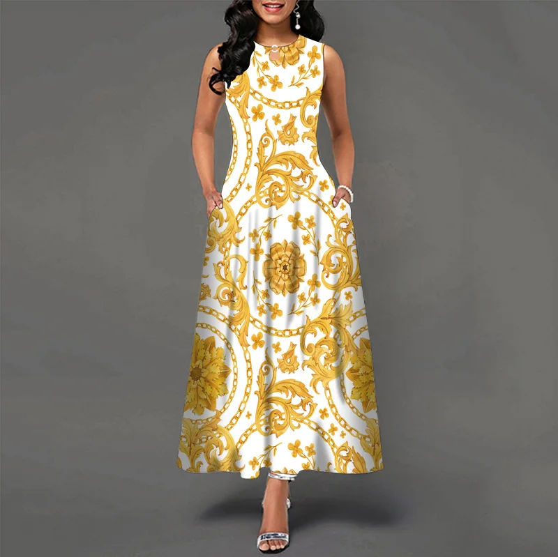 Women New Loose Floral Vintage Hole Ruffles Befree Big Large Dress Large Big Summer Camis Party Elegant Maxi Dresses