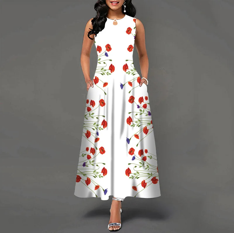 Women New Loose Floral Vintage Hole Ruffles Befree Big Large Dress Large Big Summer Camis Party Elegant Maxi Dresses