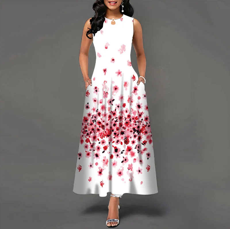 Women New Loose Floral Vintage Hole Ruffles Befree Big Large Dress Large Big Summer Camis Party Elegant Maxi Dresses