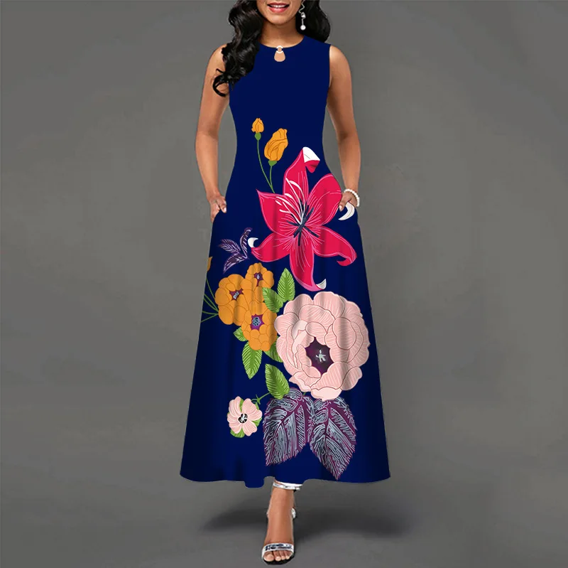 Women New Loose Floral Vintage Hole Ruffles Befree Big Large Dress Large Big Summer Camis Party Elegant Maxi Dresses