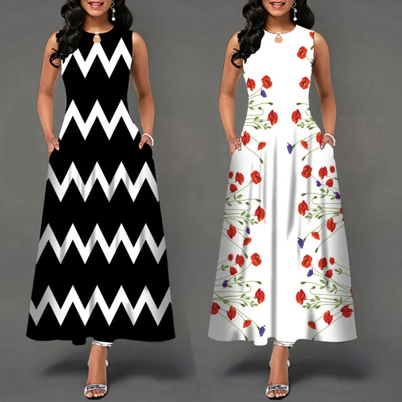 Women New Loose Floral Vintage Hole Ruffles Befree Big Large Dress Large Big Summer Camis Party Elegant Maxi Dresses