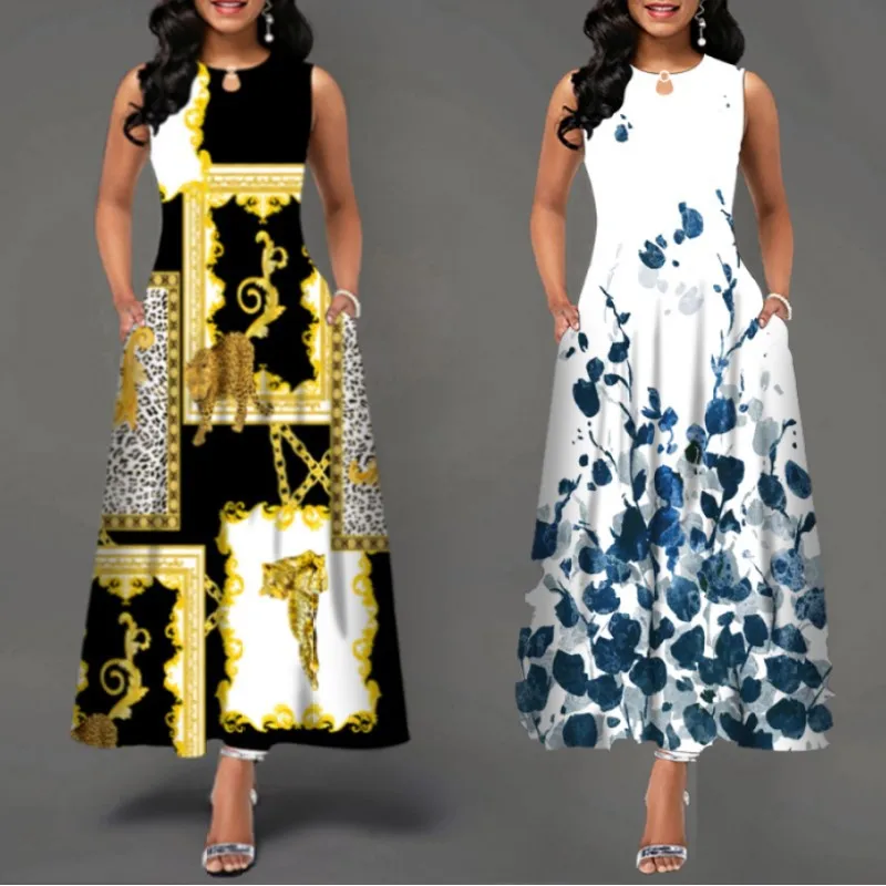 Women New Loose Floral Vintage Hole Ruffles Befree Big Large Dress Large Big Summer Camis Party Elegant Maxi Dresses