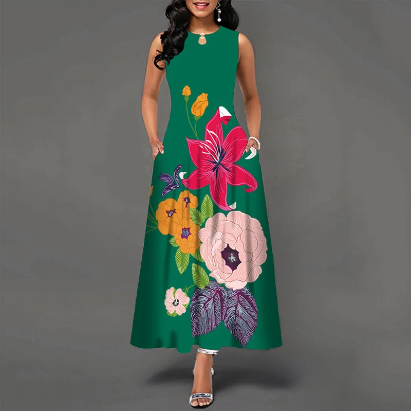 Women New Loose Floral Vintage Hole Ruffles Befree Big Large Dress Large Big Summer Camis Party Elegant Maxi Dresses