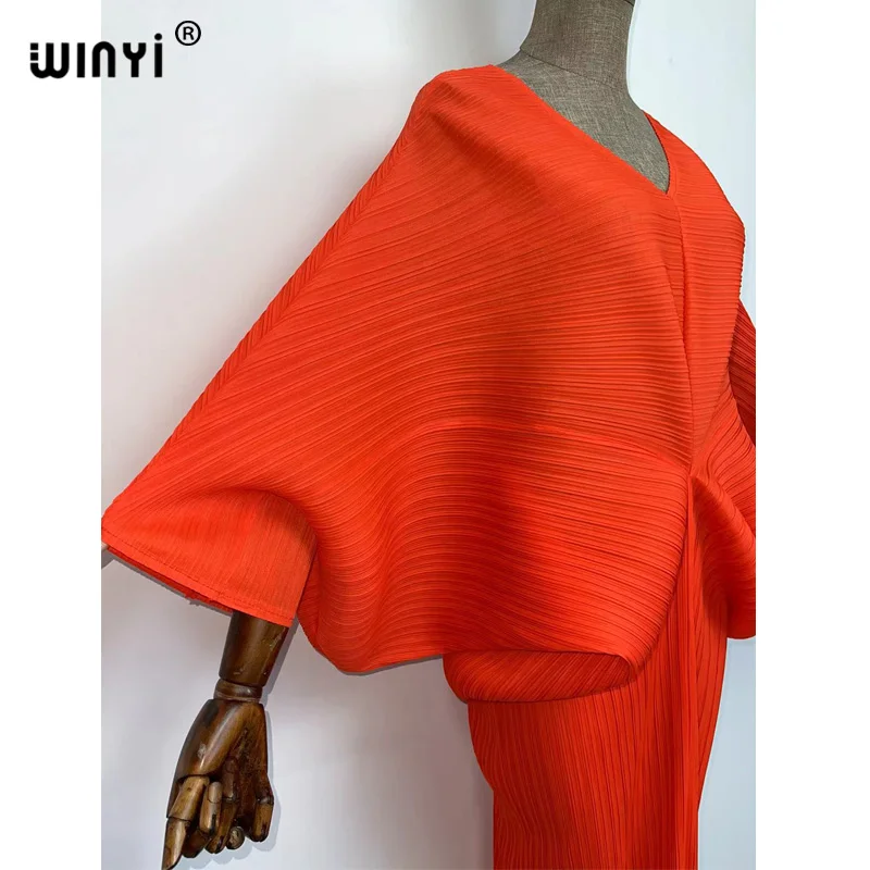 plissado mulher vestido hit cor v colarinho batwing manga longa solta bezerro vestidos de comprimento longo estilo casual 2021