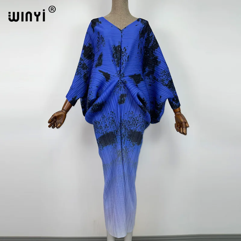 plissado mulher vestido hit cor v colarinho batwing manga longa solta bezerro vestidos de comprimento longo estilo casual 2021