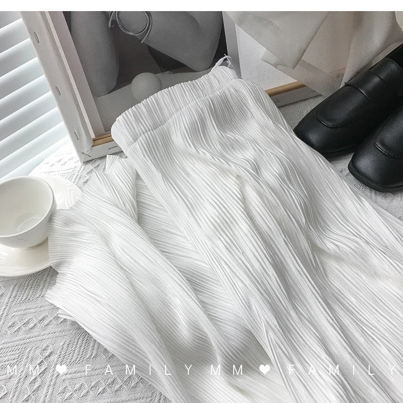 Women Wide Leg Pants High Waist Casual Chiffon Ice Silk Long Pants Bohemian Pleated Trousers Plus Size Women Clothing