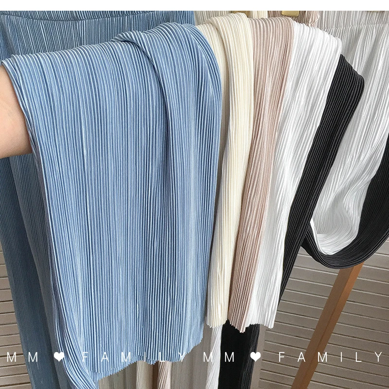 Women Wide Leg Pants High Waist Casual Chiffon Ice Silk Long Pants Bohemian Pleated Trousers Plus Size Women Clothing