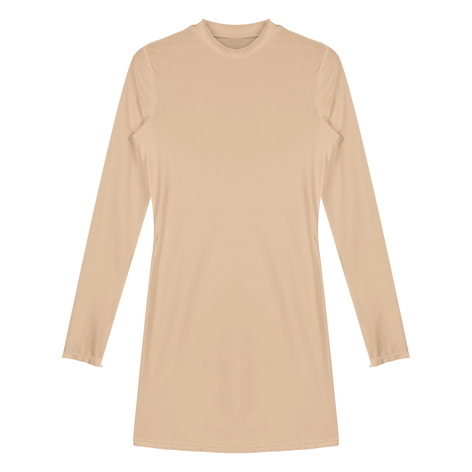 Women Oil Bodycon Dress Smooth Stretchy Tight Party Dress Female Sexy Envening Dresses Glossy Long Sleeve Bodycon Dress Clubwear