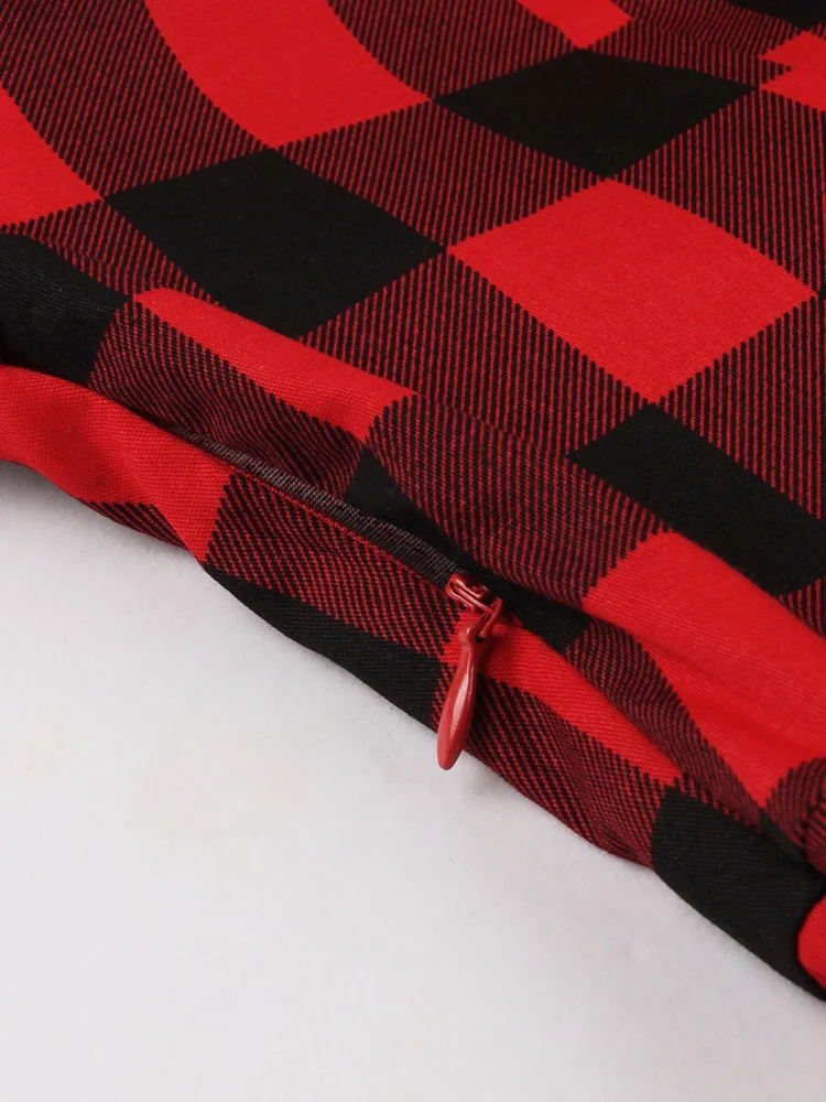 Tonval Women Cotton Rockabilly Vintage Belt Dress Turn-Down Collar Short Sleeve A-Line Summer Dresses Solid and Plaid