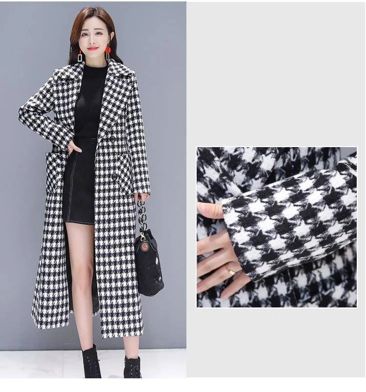 2026 Fashion Spring Plaid Woolen Jacket Ladies Clothing Elegant Slim Temperament Long Outwear Windproof Women Windbreaker Coats
