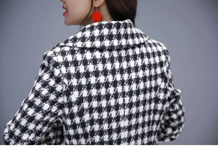 2026 Fashion Spring Plaid Woolen Jacket Ladies Clothing Elegant Slim Temperament Long Outwear Windproof Women Windbreaker Coats