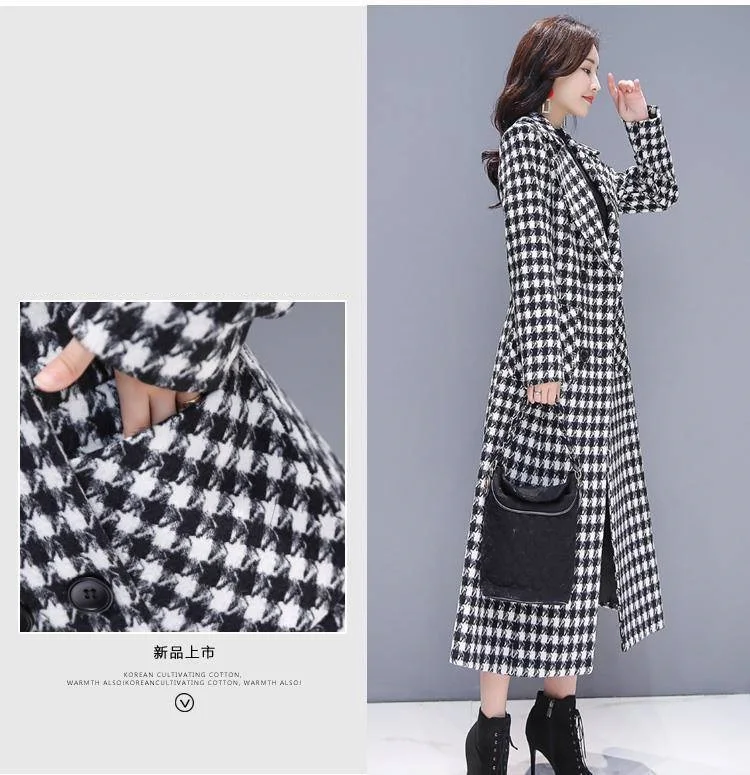 2026 Fashion Spring Plaid Woolen Jacket Ladies Clothing Elegant Slim Temperament Long Outwear Windproof Women Windbreaker Coats