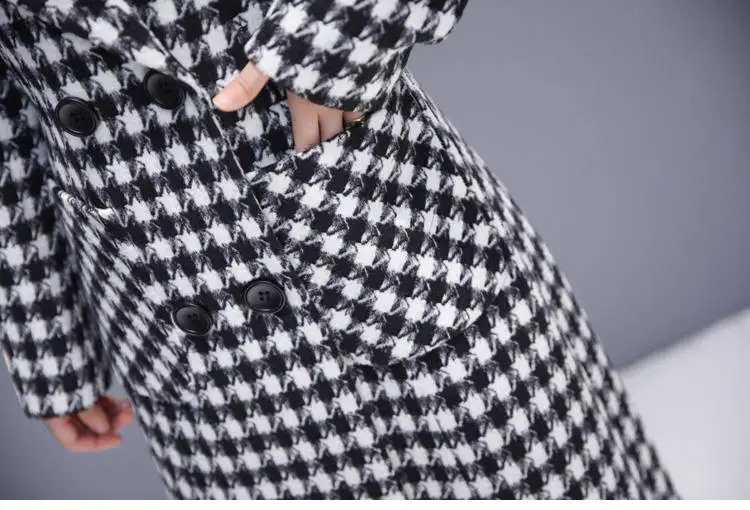 2026 Fashion Spring Plaid Woolen Jacket Ladies Clothing Elegant Slim Temperament Long Outwear Windproof Women Windbreaker Coats