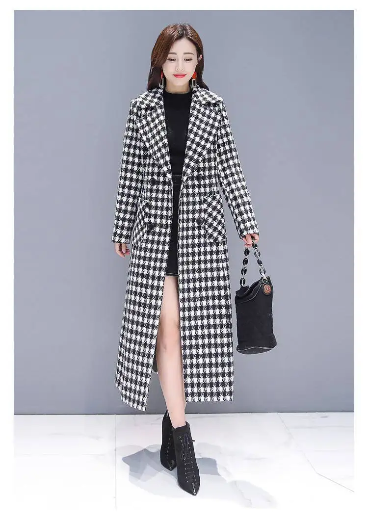 2026 Fashion Spring Plaid Woolen Jacket Ladies Clothing Elegant Slim Temperament Long Outwear Windproof Women Windbreaker Coats