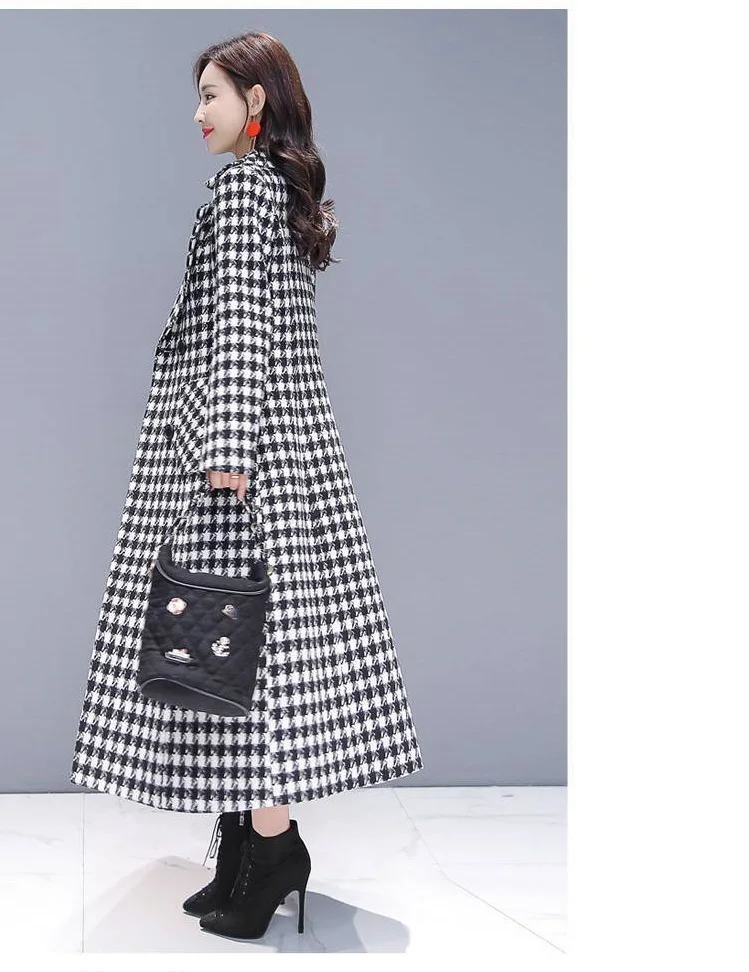 2026 Fashion Spring Plaid Woolen Jacket Ladies Clothing Elegant Slim Temperament Long Outwear Windproof Women Windbreaker Coats