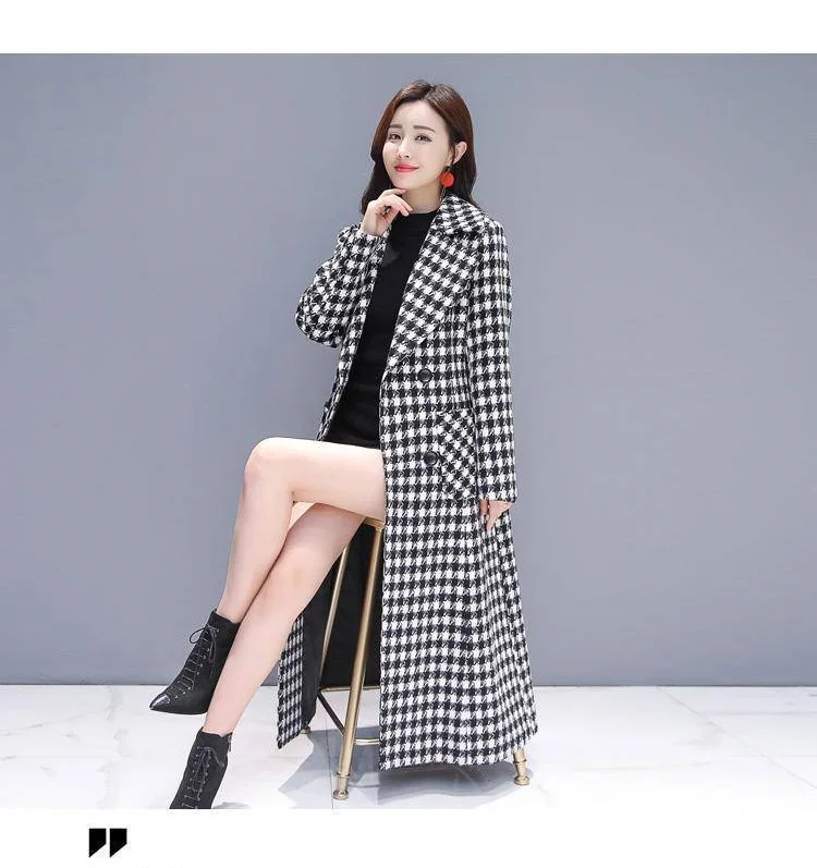 2026 Fashion Spring Plaid Woolen Jacket Ladies Clothing Elegant Slim Temperament Long Outwear Windproof Women Windbreaker Coats