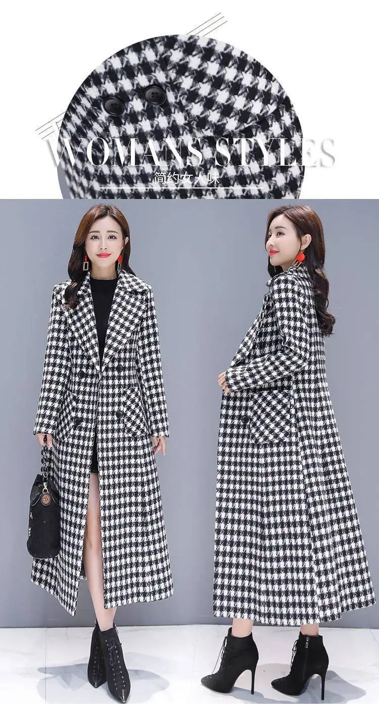 2026 Fashion Spring Plaid Woolen Jacket Ladies Clothing Elegant Slim Temperament Long Outwear Windproof Women Windbreaker Coats
