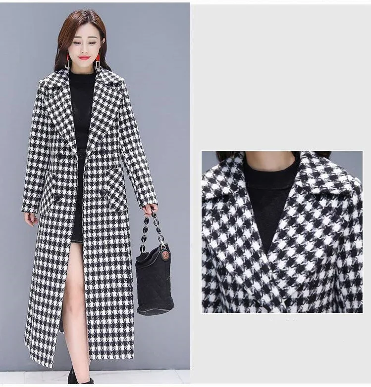 2026 Fashion Spring Plaid Woolen Jacket Ladies Clothing Elegant Slim Temperament Long Outwear Windproof Women Windbreaker Coats