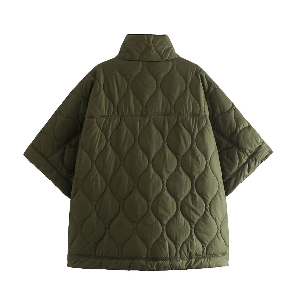 XEASY Women Jacket Capes And Poncho Autumn Woman Clothes Solid Quilted Coats Zippers Cardigan For Women Casual Oversized Jacket