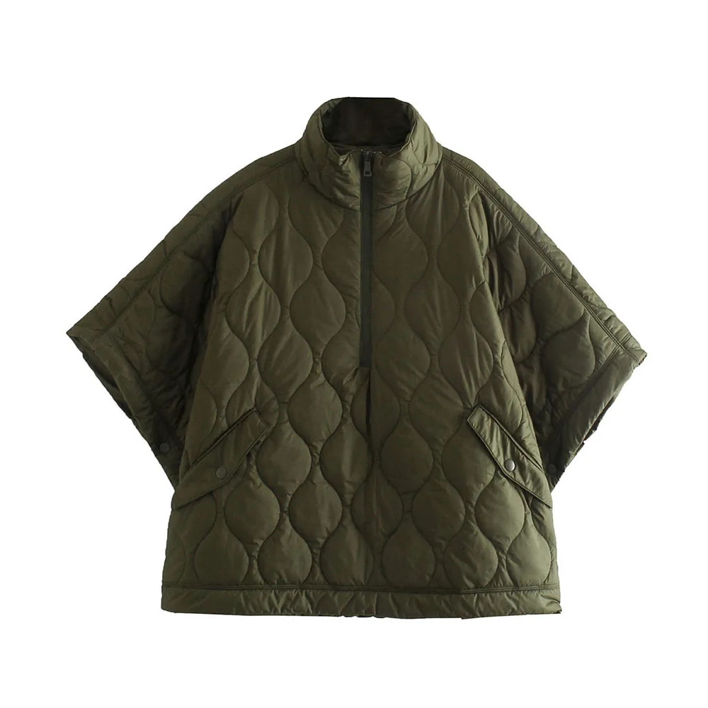 XEASY Women Jacket Capes And Poncho Autumn Woman Clothes Solid Quilted Coats Zippers Cardigan For Women Casual Oversized Jacket