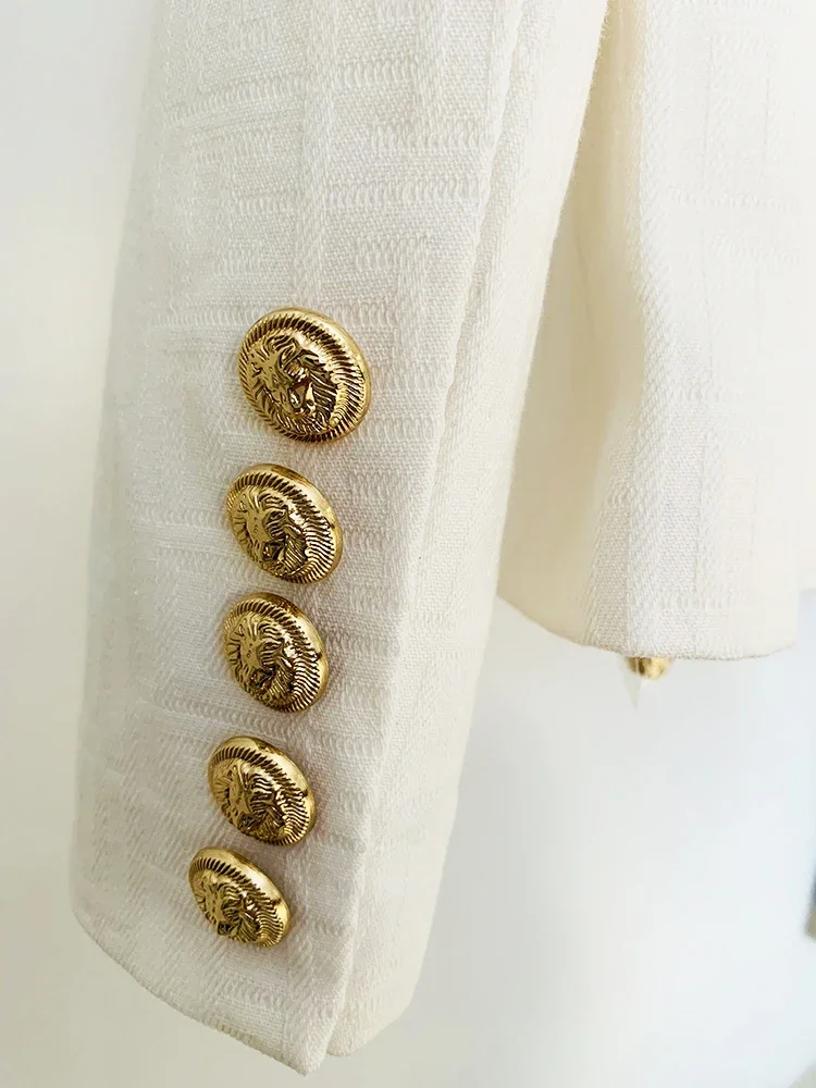 HIGH STREET Newest 2026 Designer Jacket Women's Double Breasted Lion Buttons Monogram Jacquard Belted Blazer