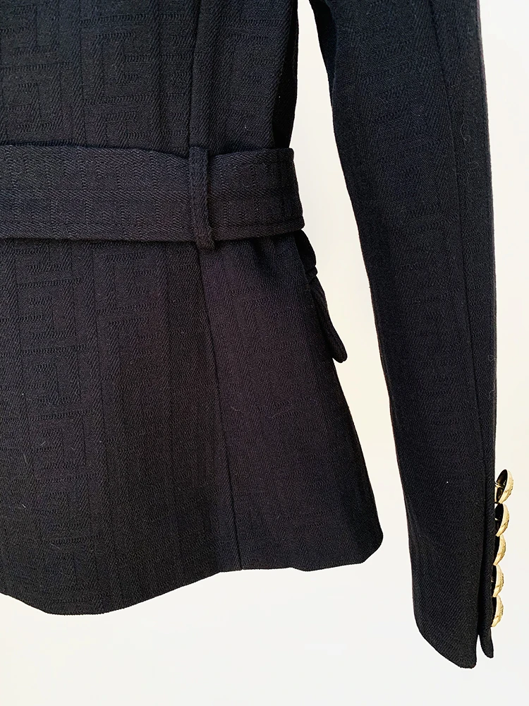 HIGH STREET Newest 2026 Designer Jacket Women's Double Breasted Lion Buttons Monogram Jacquard Belted Blazer